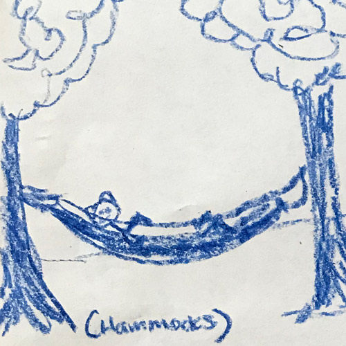Kid's drawing of their dream playground with hammock