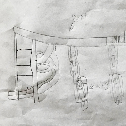 Kid's pencil drawing of their dream playground