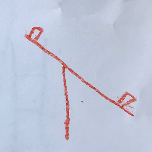 Kid's drawing of their dream playground with red see-saw