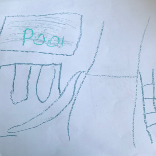 Kid's drawing of their dream playground with pool