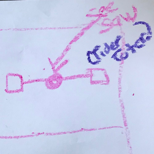 Kid's drawing of their dream playground pink see-saw