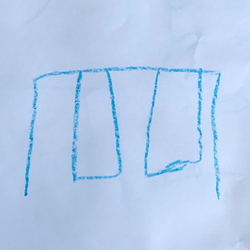 Kid's drawing of their dream playground in blue crayon