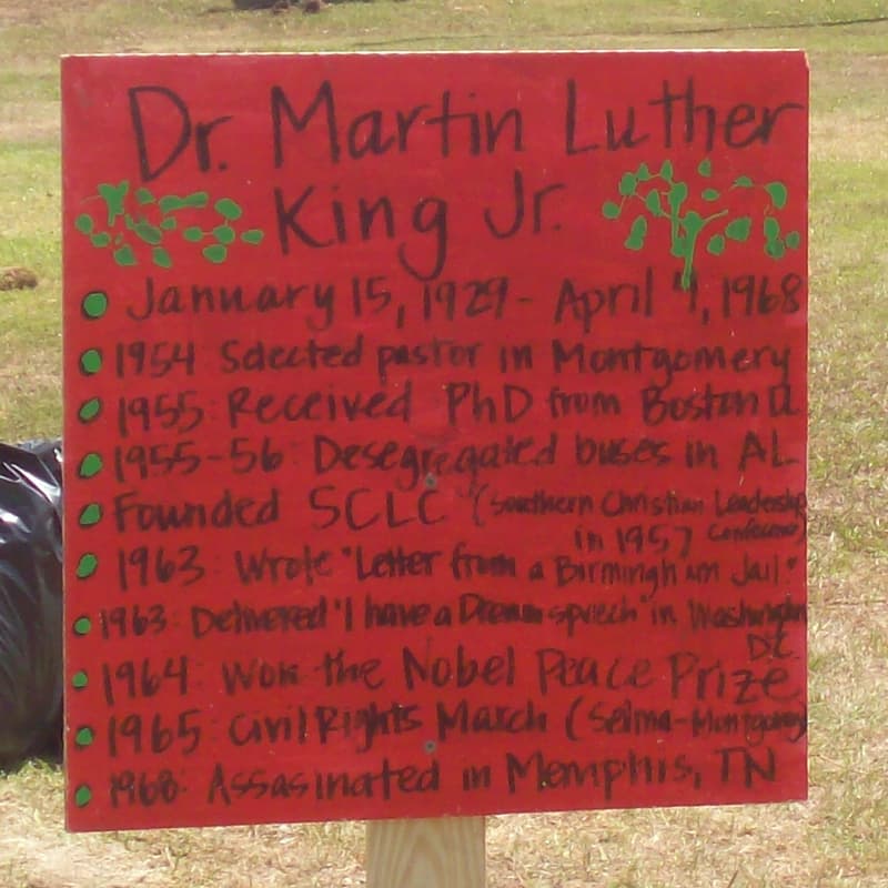 Red playspace sign honoring the life of Dr. Martin Luther King, Jr. in Bay St. Louis, MS