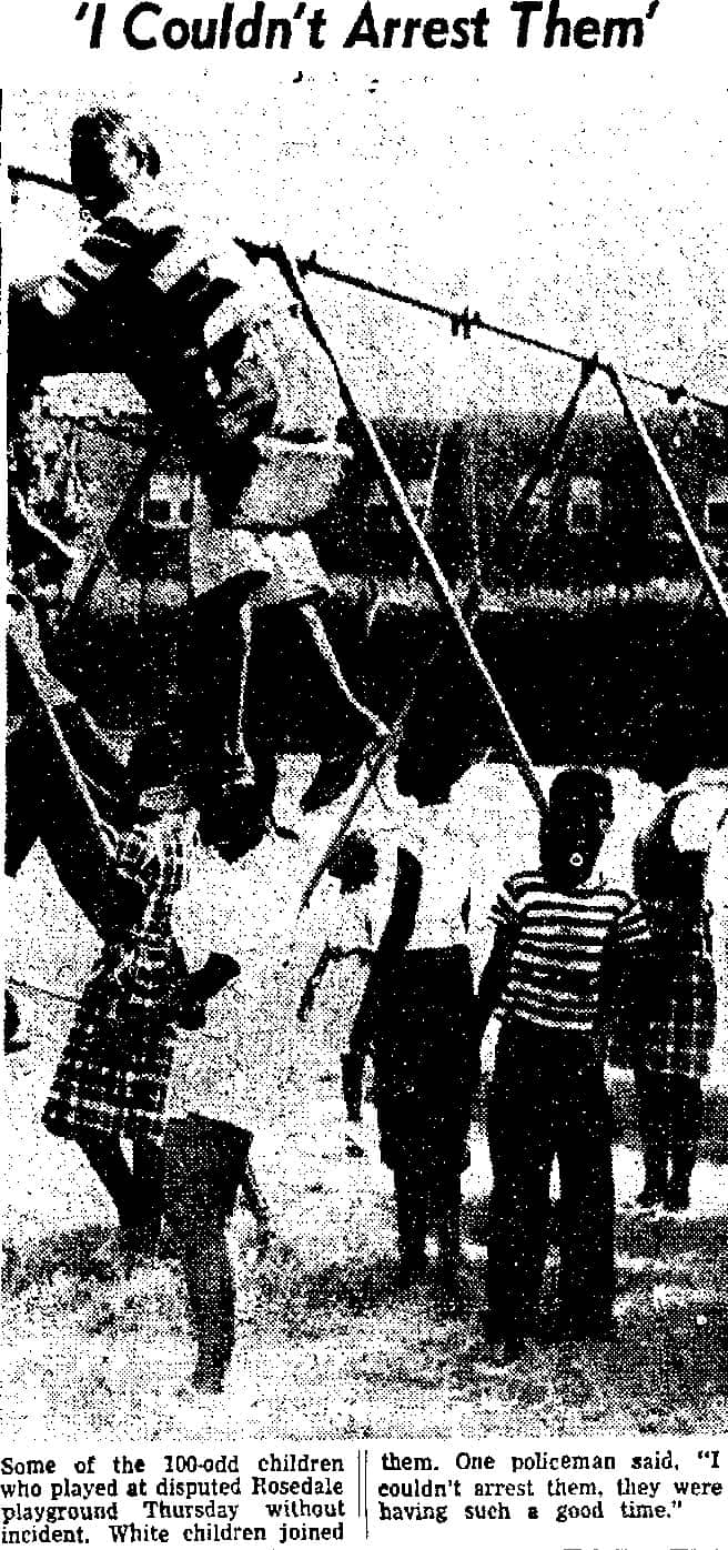 Image from newspaper clipping about Rosedale Playground.